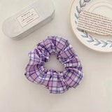 DAIIIBABYYY  -  2024 Girls Floral New Double Strand High Elastic Hair Bands Korean Purple Plaid Scrunchies Hair Ropes Flower Ponytail Holder