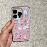 Daiiibabyyy  Frosted graffiti cat phone case comes with lace pendant for iPhone 11 12 13 14 15 16 Pro Max