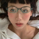 Daiiibabyyy -  Women Oval Red Frame Glasses Gradient Green Frame Narrow Small Eyeglass Girls Outdoor Fashion Wear with Seaside Driving Glasses