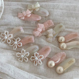 Daiiibabyyy Korean Fashion Acrylic Pearl Bow Flower Bow Hair Clips Y2K Cute Duckbill Hairpins Hair Accessories for Women Headwear Headdress