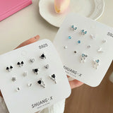 DAIIIBABYYY  -   Girls Y2K Sweet Butterfly Pink Heart Rhinestone Flower Stud Earrings Set Korean Fashion Women Bow Floral Earring Jewelry