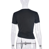 Daiiibabyyy 2024 Summer Heart Hollow Hot Diamond Drawstring Slim T Shirt Women O-neck Short Sleeve Casual Versatile Crop Top Streetwear Tees