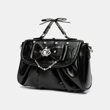 Daiiibabyyy  Elegant Pink Bow Rhinestone Underarm Bag Sweet Lolita Pleated Shoulder Bags Portable Bow Handle Handbag Cute Ita Purse Trendy