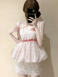 Daiiibabyyy  Y2k Sweet Japanese Vintage Lolita 2 Piece Sets Women Lovely Ruffle Tops + High Waist Skirts Kawaii Casual Cute Outfits New