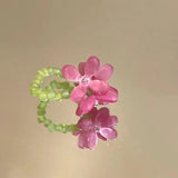 Daiiibabyyy  New Flower Acrylic Ring New Korean Style White Lily Index Finger Ring Elastic Beaded Unique Creativity Fold Women Jewelry Gifts