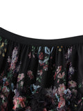 Daiiibabyyy  Early Fall Floral Print Ruffle Mesh Skirt Women Irregular Flowy A-line Midi Skirt for Travel, Beach, Shopping