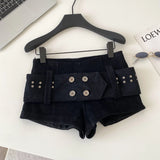 Daiiibabyyy  Sexy Retro American Sle Low Waist Belted Corduroy orts Women's Autumn Winter Casual Pants Wide Leg Button Detail