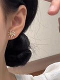 Daiiibabyyy New Trendy Cute Pearl Flower Earrings for Women Exquisite S925 Silver Needle Studs Sweet Elegant Party Jewelry Wedding Gifts