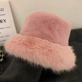 Daiiibabyyy  Big Fluffy Faux Fur Bucket Hat for Women Luxury Plush Fisherman Hat Warm Winter Hat Thicken Cold Snowy Day Panama Cap