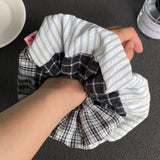 Daiiibabyyy  1PC Plaid And Striped Mixed Hair Scrunchie, Retro Fashion Hair Accessory For Women