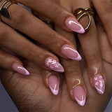 Daiiibabyyy  24Pcs 3D Golden Rose False Nails Irregular Gilding French Press on Fake Nails Mid-length Almond Detachable Full Cover Nails Tips