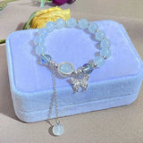 DAIIIBABYYY  -  Korean Fashion Imitation Opal Bracelet Simple Strand Beads Bracelet Moonstone Crystal Butterfly Pendant Bracelet Jewelry Gifts