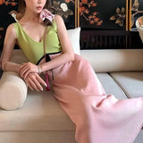 Daiiibabyyy  Strawberry Splicing Color Contrasting Knitted Dress for Women Summer, High Waist, Slimming  Design, Tank Top Skirt