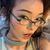DAIIIBABYYY  -  2024 New Retro Blue Green Oval Small Frame Myopia Glasses Frame Women's Anti Blue Light Glasses Fashion Y2K Style Gafas Oculos