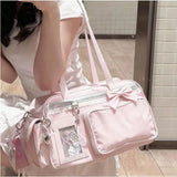 Daiiibabyyy  Sweet One Shoulder Tote Ita Bag Women's Fashionable Versatile Y2k Multi Style Large Capacity Transparent Outer Bag Crossbody Bag
