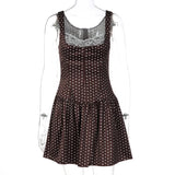Daiiibabyyy  Women Lace Trimmed Patchwork Floral Polka Dot Camisole Dress Mature And Elegant Short Skirt Suitable For Beach Vacation Dating