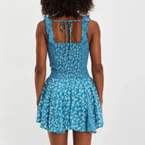 Daiiibabyyy  Summer Ruffled Suspender Women's Mini Dress Island Beach Slim Fit Backless Dress Vestidos Leaf Print High Waist Club Party Dress