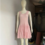 Daiiibabyyy  Knitted Hollow Mini Dress Fashion Slim Sleeveless Pleated A-line Dress New Vintage High Waist Y2k Women Dresses Vestidos