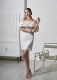Daiiibabyyy Women's Summer Dress One Neck Short Sleeve Slanted Shoulder Solid Color Dress Sexy Backless Skinny White Dress