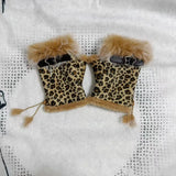 Daiiibabyyy  Winter Rabbit Fur Half Finger Sexy Leopard Gloves Fur Suede Adjustable Design Fingerless Y2K Gloves Padded Thickened Outdoor