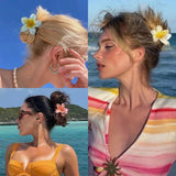 Daiiibabyyy  Bohemian Flower Hair Claw Clip For Women Sweet Floral Hair Claws Crab Clamp Barrettes Hawaiian Headwear Beach Accessories Girl