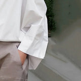 DAIIIBABYYY  -  Women's Ubran Blouses White Shirts Tops Fashion Cotton Stand Collar Loose Long Sleeves Buttons Simple Women Clothing