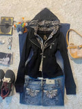 Daiiibabyyy  Subculture Y2k Leopard Print Splicing Fake Two-piece Hooded Sweatshirt Jacket Autumn Zipper New Design Sense Top Ins