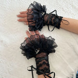 DAIIIBABYYY  -  Women Lolita Jk Lace Fingerless Gloves Leg Socks Ballet Strap Y2K Sleeve JK Clothing Accessories Mesh Bow Calf Stacker Socks