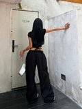 DAIIIBABYYY  -  Y2K Black Cargo Pants Women Streetwear Lace Up Baggy Sweatpants Harajuku Oversize Wide Leg Joggers Gyaru Track Trousers