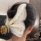 Daiiibabyyy  Fashion Mesh Tulle Butterfly Grab Clip Elegant Decorative Hair Claw White Crystal Hairclip Women's Back of Head Clamp Headwear