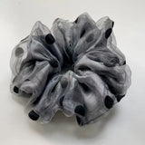 Daiiibabyyy  1PC Polka Dot Organza Scrunchies Set, White & Gray, Chiffon Hair Ties, Elegant Hair Accessories For Women