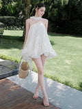 Daiiibabyyy  Vestidos De Mujer Sweet Jacquard Slip Dress Women Skew Collar A-line Summer Ruffled Robe Femme Backless Bandage Dresses