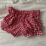 Daiiibabyyy Women Summer Fairy Grunge Ruffled Shorts Casual Plaid Print Elastic Waist Short Pants 2000s Aesthetic Nightclub Streetwear