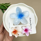 DAIIIBABYYY  -  3Pcs Sweet Colorful Plumeria Flower Shark Clip Hair Claw Bohemian Ponytail Clip Plastic Hairpin Barrette Summer Hair Accessories