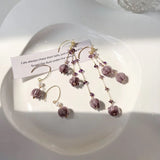 Daiiibabyyy  Fantasy Purple Color Glass Bell Orchid Long Tassel Dangle Earrings for Women Trendy Gold Color Metal Flower Earring Gifts