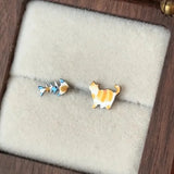 Daiiibabyyy  Cute Little Fish Cat Earrings Retro Asymmetrical Childlike Creativity Novel Cartoon Stud Earrings Design Artistic Women Jewelry