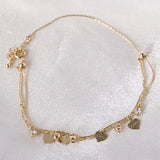 DAIIIBABYYY  -   Double Layer Heart-shaped Flash Drilling Women Anklets Personality All-match Adjustable Fashion Beads Foot Jewelry Accessories