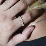 DAIIIBABYYY  -  Hip Hop Punk Silver Colour Cubic Zirconia Set Lightning Open Ring Men's and Women's Trend Dazzling Finger Ring