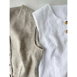 DAIIIBABYYY  -  Retro Commuting Temperament Linen Vest Women 2025 Summer Fashion Shoulder Round Neck Versatile Cardigan Sleeveless Top
