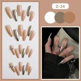 Daiiibabyyy 24pcs 3D Silver Fake Nail Y2k  False Nails Set Press on Full Cover Nail Stick-on  Full Cover Nail with Glue Fashion