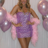 DAIIIBABYYY  -  Sexy Sequined Dresses for Women Off the Shoulder Off the Shoulder Mini Length Elegant Ladies Birthday Party Dinner Club Dress