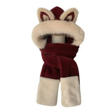 Daiiibabyyy  New Thickened Hat Scarf Gloves Set Keep Warm Fox Ear Ear Protection Cap Plush Windproof Integrated Cap Scarf Cycling