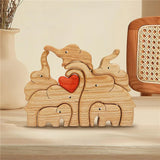 Daiiibabyyy Wood Elephant Family Parents With Children Puzzle Diy Family Name Heart Puzzle Craft Figurine Desktop Table Ornament