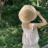 DAIIIBABYYY  -  Pure Desire Foam Cotton Sweet Pink Summer Refreshing Sling Young Style Women Niche Bow Knot Sleeveless Loose Vintage Casual Tops