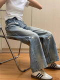 Daiiibabyyy  Retro High Waist Straight Leg Jeans Women's Slimming Versatile American Sle Floor Length Wide Leg Pants Spring