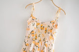 Daiiibabyyy  Vintage French Summer Orange Lemon Print Bandage Spaghetti Strap Midi Dress Women Hem Slit Bow Lacing Up Sling Dresses Vestido