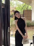 Daiiibabyyy  French Style Satin Halter Cami Top Women Summer High Waist Mermaid Skirt Set Sleeveless Elegant Two Piece Outfit high quality