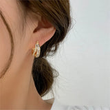Daiiibabyyy  Elegant Artificial Zircon Inlaid Hoop Earring for Women Golden Trendy All-match & Exquisite Classic Huggies Jewelry Gifts