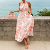 DAIIIBABYYY  -  Backless Patchwork Printing Loungewear Dress, Women Summer Halter Causal Holiday Dress, Sleeveless Sexy Ladies Party Dress