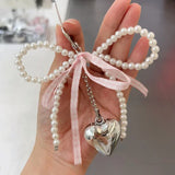 DAIIIBABYYY  -  2024 Sweet Korean Pearl Bow Heart Keychain Women Backpack Key Ring Charm Ornament Bags Phone Pendants Handmade Jewelry Gifts